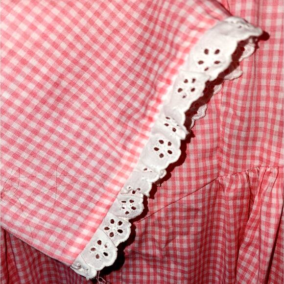 Vintage Handmade Pink Gingham Prairie Cottagecore Lace Maxi Dress L/XL - Picture 7 of 7